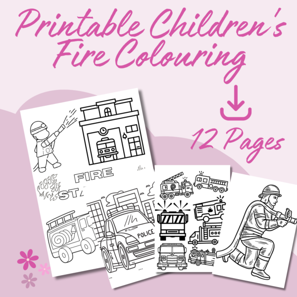 Front picture of childrens fire station colouring page print