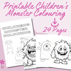 Front page of children's monster colouring pages