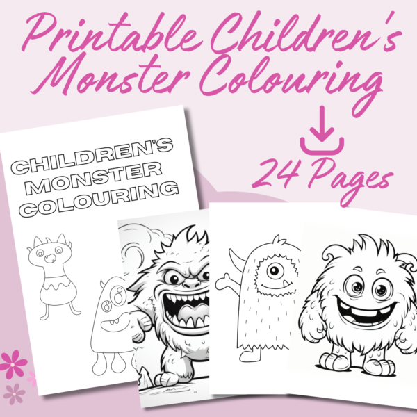 Front page of children's monster colouring pages