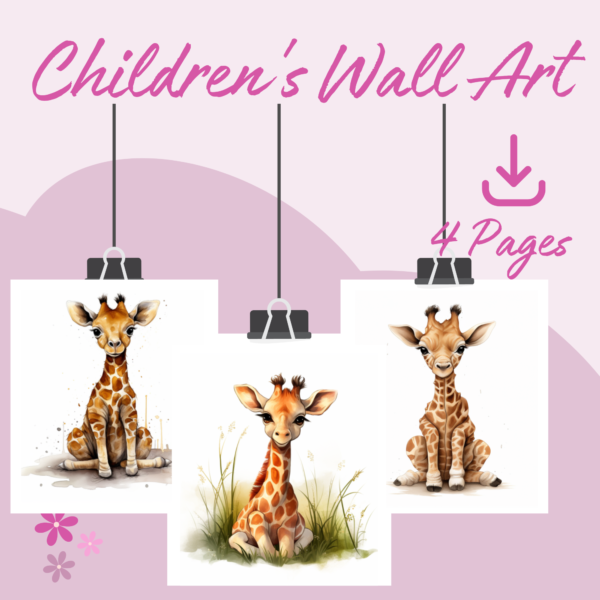 a picture of three giraffe prints for Children's wall art download