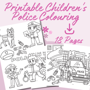 front page of children's police colouring pages