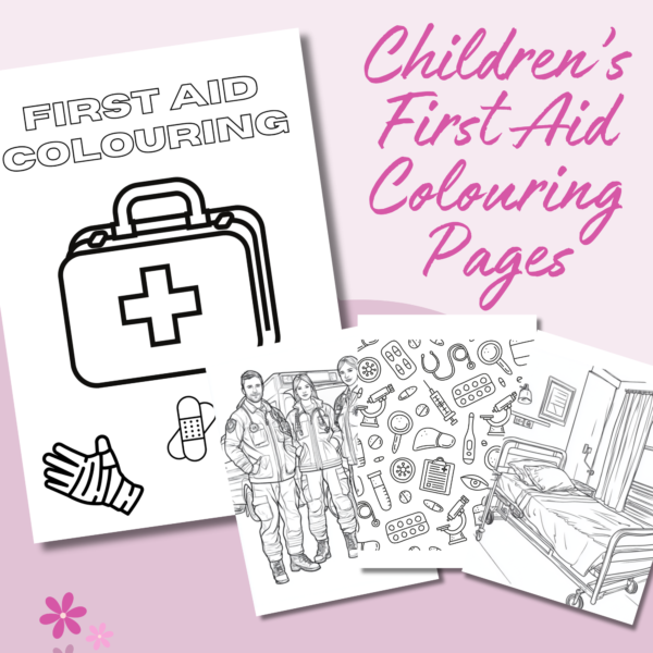 First Aid colouring page front sheet to download